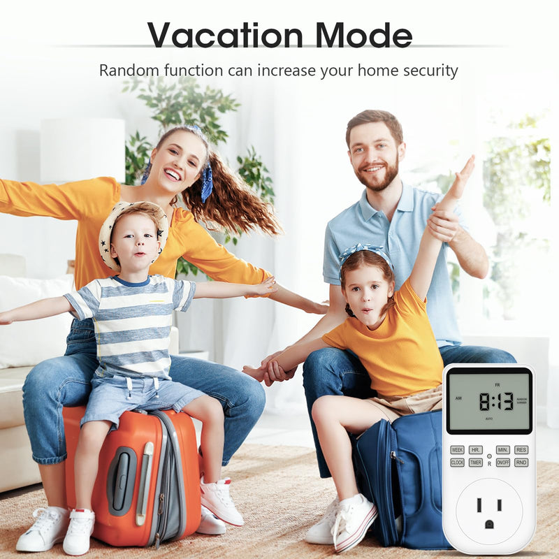 Plug in Digital Oulet Timer Switch 7 Day / 24 Hour Weekly Daily Programmable with Random Security Mode for Home Appliances and Indoor(125V,15A,1875W)