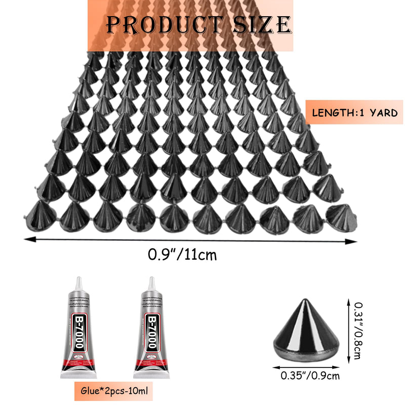 1 Yard Spike for Crafts Stude for Clothing, Black Spike Stud with Glue, Cone Flatback Plastic Trim Mesh for Holloween Party Decoration Costume DIY Crafts 1yard