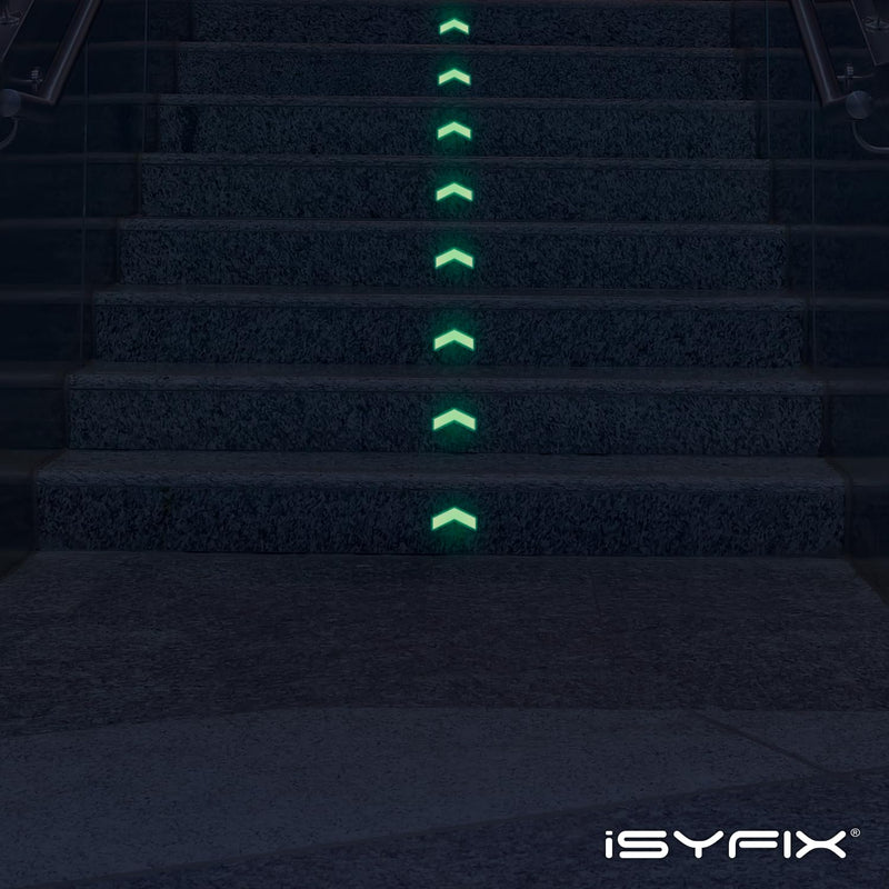 iSYFIX Glow in the Dark Arrow Stickers - 30 Pack, 4x2 Inch - Premium Self-Adhesive Photoluminescent Vinyl, Safety Sticker, Perfect to mark Stairs, Exits, Steps, Garages, Home, Office, Switches & Walls