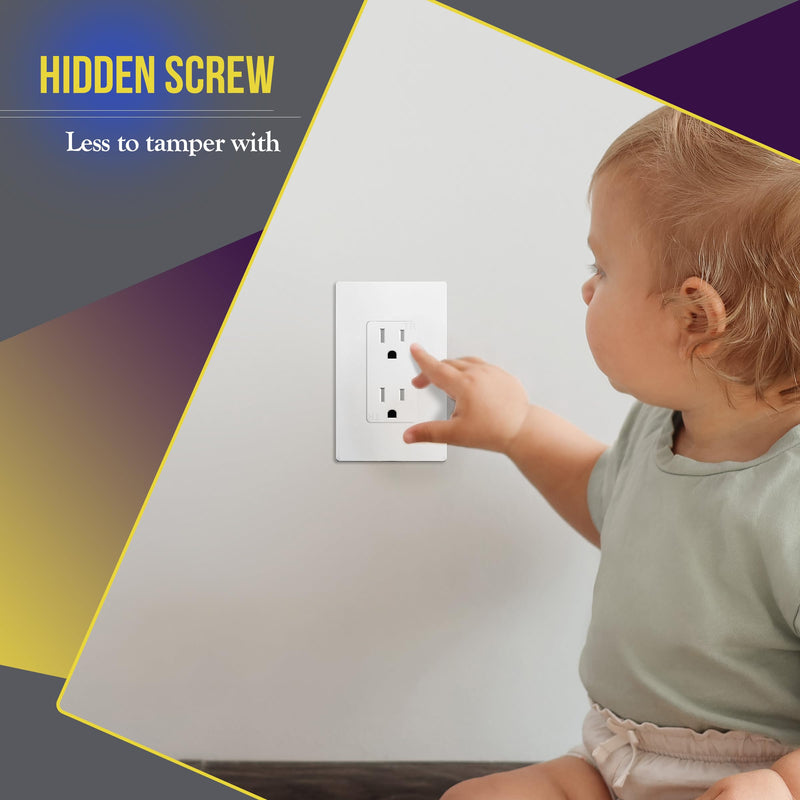 ENERLITES Screwless Decorator Wall Plate Child Safe Outlet Cover, Size 1-Gang 4.68" H x 2.93" L, Polycarbonate Thermoplastic, SI8831-W-10PCS, White (10 Pack) Standard Size 1 Gang
