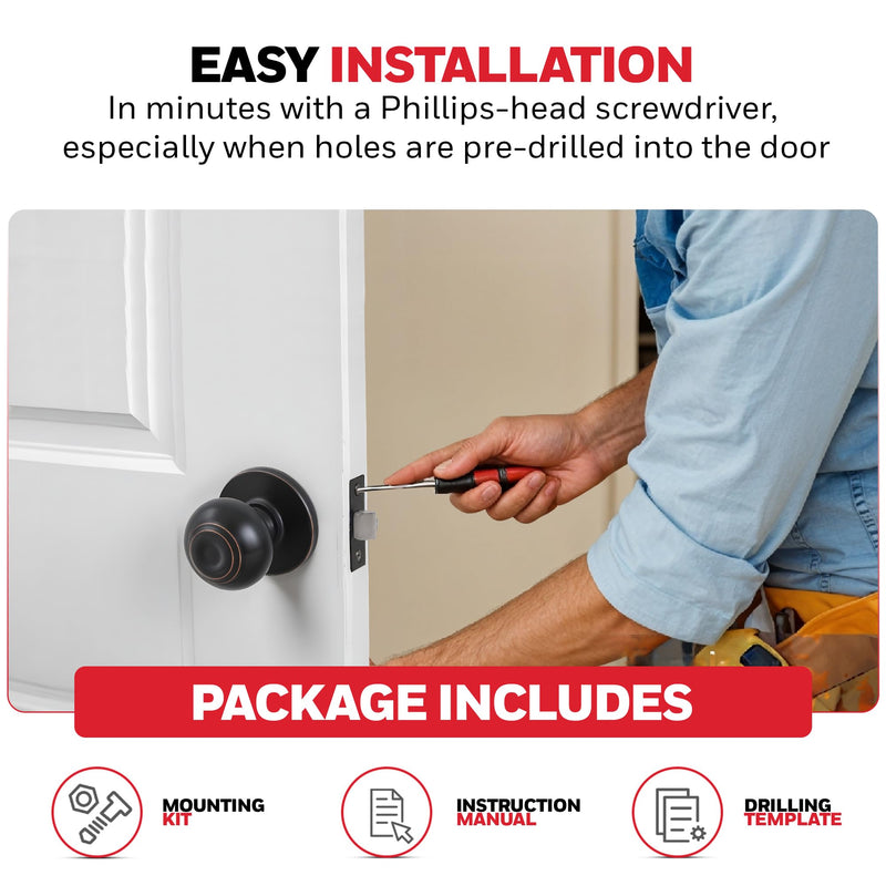 Honeywell Safes & Door Locks - Classic Passage Door Knob Interior - Ideal for Closets, Hallways & Non-Locking Bedroom Door Knobs with Easy Installation - ‎5.25"L x 2.75"W - Oil Rubbed Bronze - 8101403