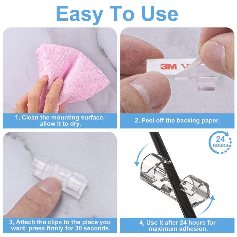 Cable Clips Clear (Large, 26PCS), Heavy Duty Extension Cord Clips Wall, Adhesive Wire Holders Clips Electric Wires Cord Organizer, Powre Cable, PC, Ethernet, TV-Coax, LED Light Clips L