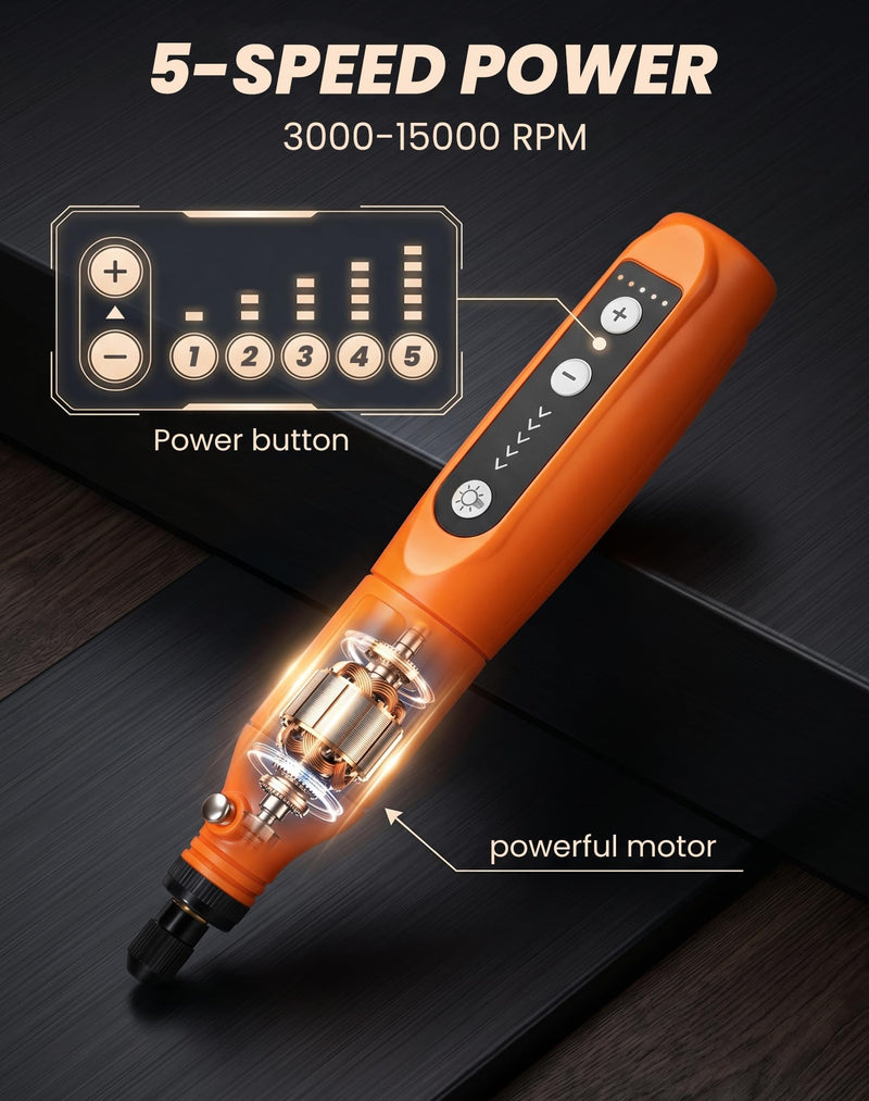 Mini Cordless Rotary Tool, 5-Speed Power Rotary Tool Kit with 68 Accessories, Small 3.7V Power Rotary Tools for Home DIY Crafts Engraving, Sanding, Polishing, Drilling, Grinding
