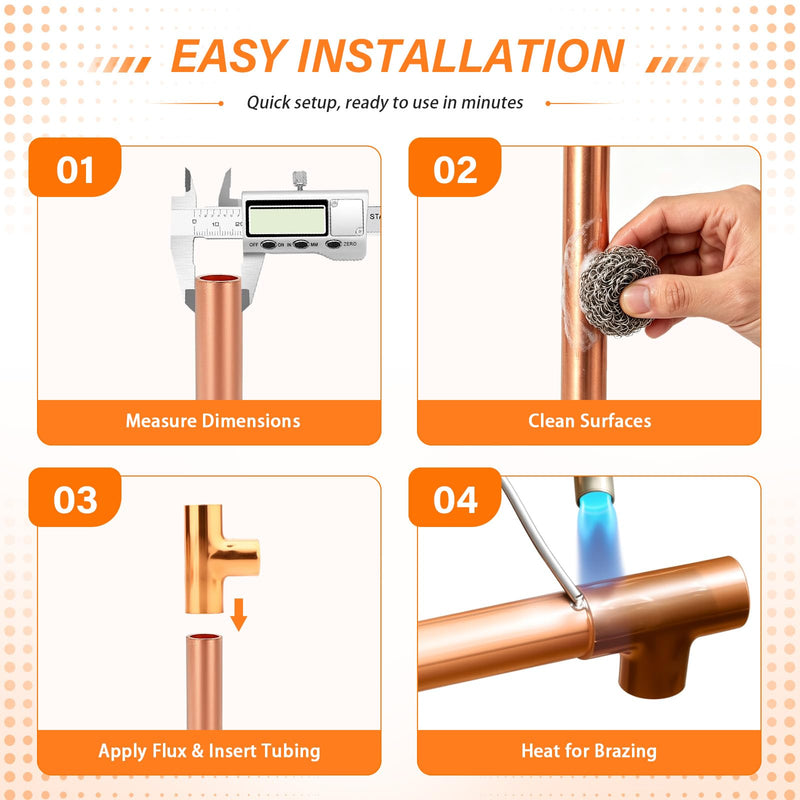 GASHER 12Pcs 3/4" x 1mm Wall Thickness Copper Tee Fitting 0.75 Inch 12