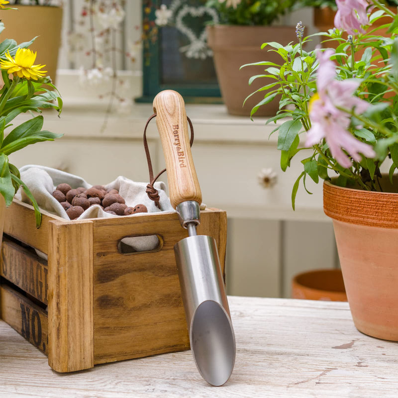 Berry&Bird Bulb Planter Tool, 12" Garden Bulb Transplanter Tool, Stainless Steel Manual Hole Digger with Wooden Handle, Transplanting Agricultural Dibble Tool for Seed Planting & Flower Planter 12" Bulb Planter Tool