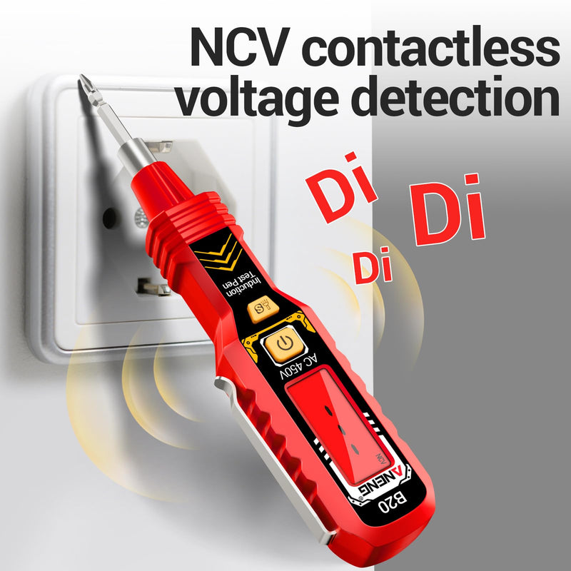 ANENG Voltage Tester with Double Head Screwdriver Tester Tool,Non Contact Voltage Detector,Electrical Tester,Dual-Range AC 11V/30V-1000V,LCD Display,Buzzer Alarm,Live/Null Wire,Wire Breakpoint Finder Red