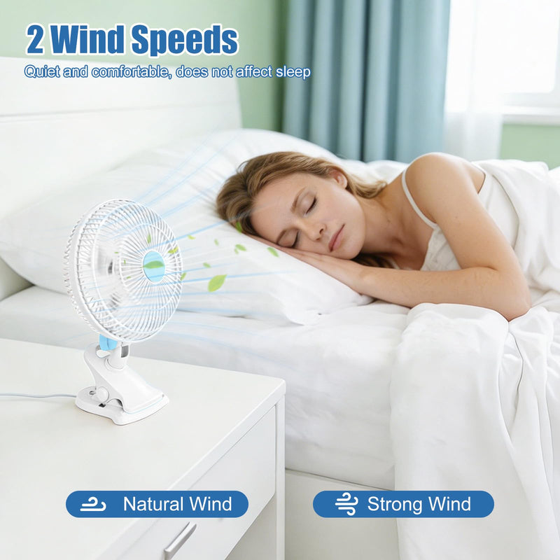 Clip On Fan, AC 110V 8.66inch Adjustable Clip Table Fan, Quiet Clamp Fan White