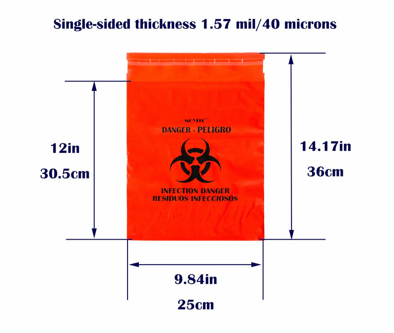 Biohazard Bags Small with Strong Adhesive Strip for Lab,Tattoo Parlors, Clinics and Home,Rip Proof,1.57 Mil,50 Count 50