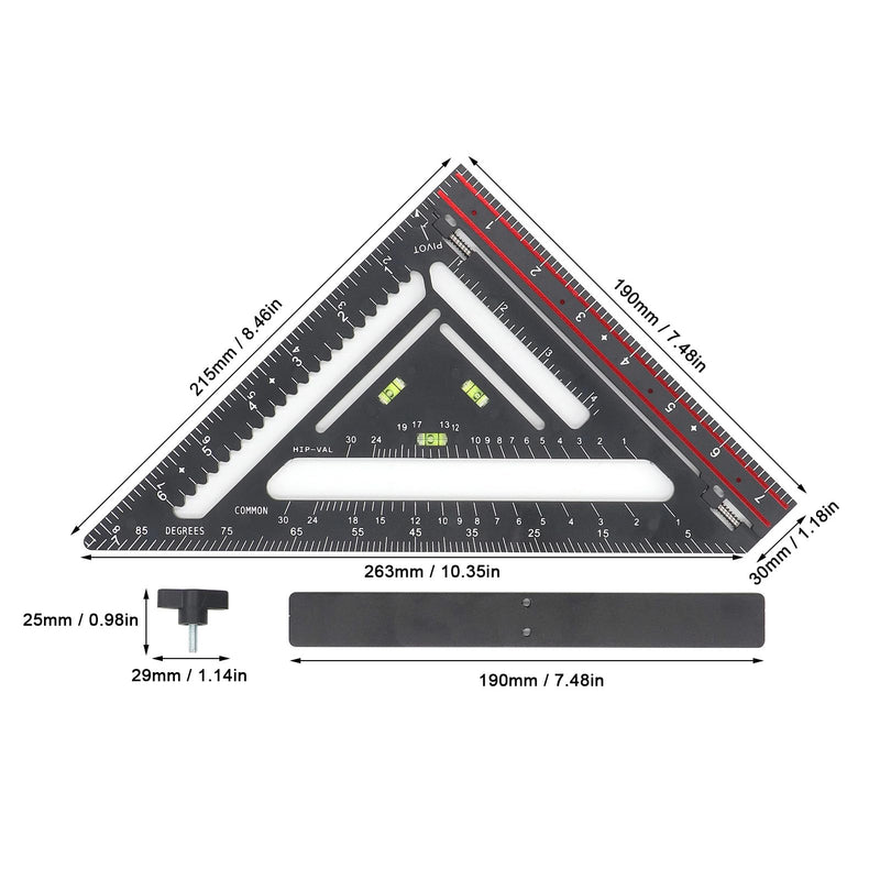 Carpenter Square, 90° Framing Layout Tool Rafter Square with Level, Folding Triangle Ruler Measuring Square Tool for Woodworking Carpentry