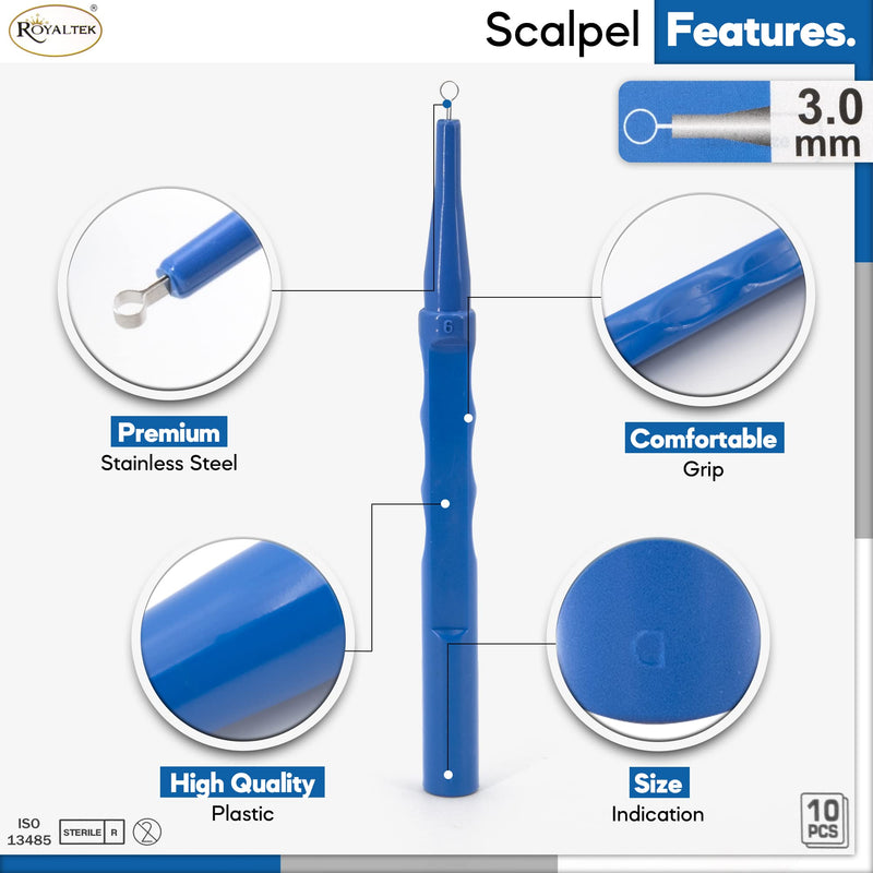 Sterile Disposable Dermal Curettes, Easy Peel Packing - Box of 10 (3.00 mm) 3.00 mm