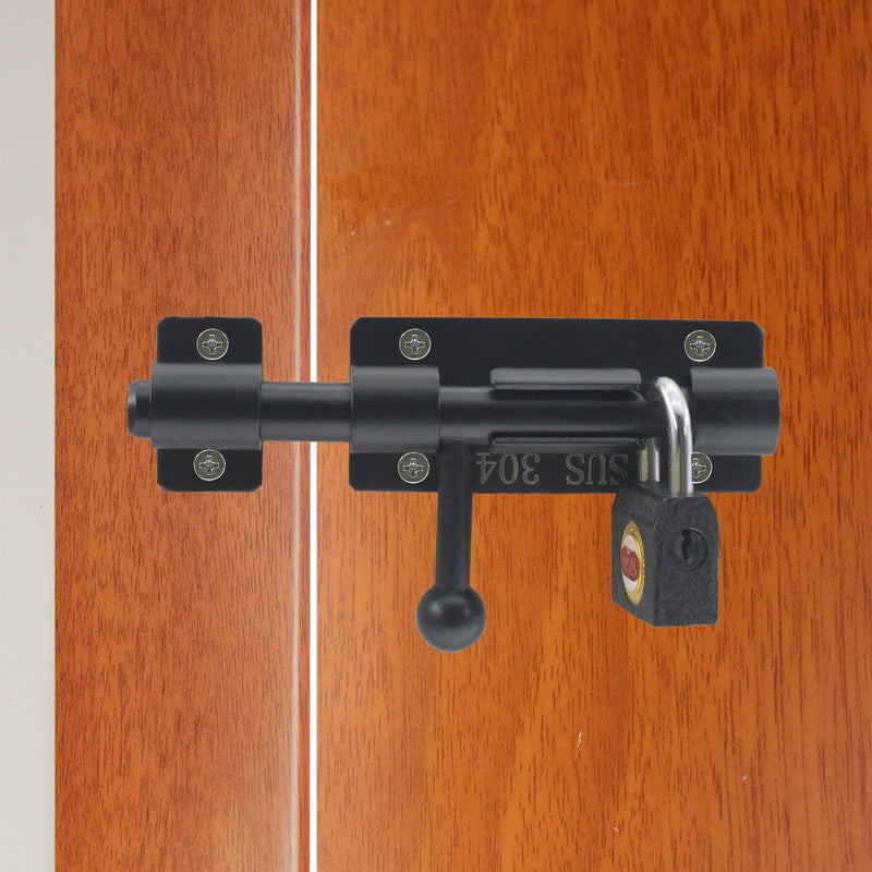 Slide Bolt Gate Latch Hardware，SAFYY 1 PCS Barrel Bolt Latch,Heavy Duty Solid 304 Stainless Steel Door Lock with Padlock Hole,Electroplating Finish for Door/Wooden Fence/Shed/Cellar-Black 12 Inch