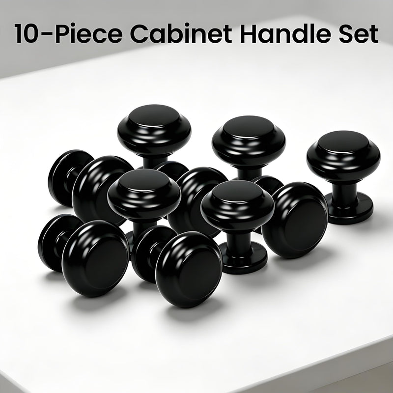 10 Pack Matte Black Cabinet Knobs, Single Hole Round Drawer Knobs, Zinc Alloy Modern Hardware for Kitchen Cabinets, Bathroom Vanity, Dresser, Closet Drawers
