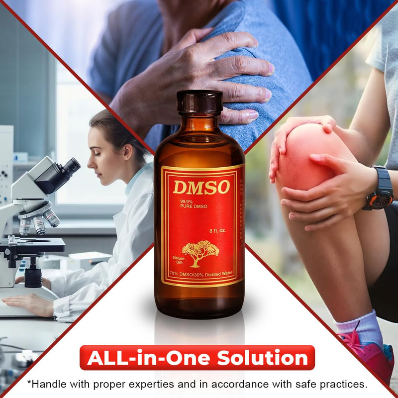 DMSO Pharmaceutical Grade 99.9% (Dimethyl Sulfoxide) - 70% DM SO Solution with 30% Distilled Water, High Purity Dmso Liquid 99.9 Pure with 8oz Glass Bottle
