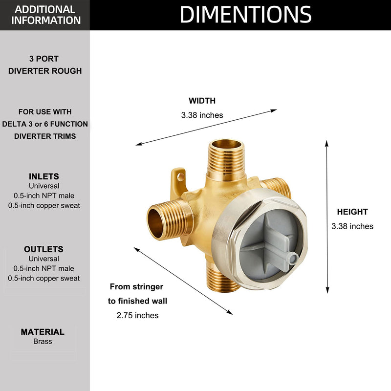 Shower Diverter Rough-in Valve Replacement for D R11000 3, 6 Setting