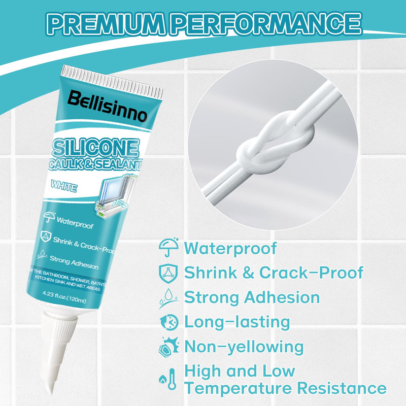 Silicone Caulk, White Caulking Waterproof, Shrink & Crack Proof, Suitable for Shower, Bathroom, Bathtub, Kitchen, Sink, 8.46 fl.oz. (120ml*2)
