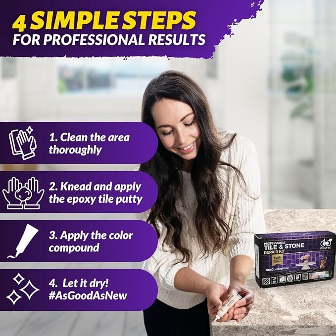 Porcelain Repair Kit - Tile Stone Repair Kit, Marble Repair kit, Tub and Tile Refinishing Kit, Crack Chip Ceramic Floor, Shower Tile Gap Filler & Bathtub Repair Kit, Granite Filler Repair