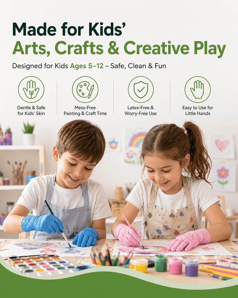 TREEGO Pink Kids Nitrile Gloves, 5 Mil, Latex Free, XS, 100 Count Pink 100 X-Small