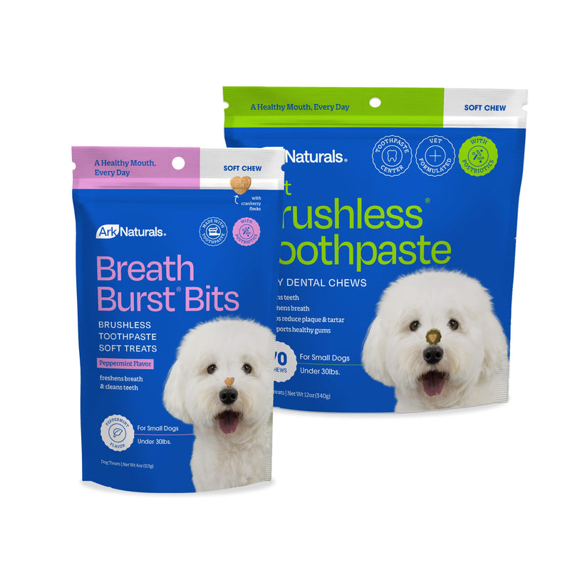 Ark Naturals Small Breed Soft Brushless Toothpaste + Breath Bursts Bundle - Vet Formulated Dog Dental Chews for Small Breeds - Helps Reduce Plaque & Tartar, Polishes Teeth, and Freshens Breath
