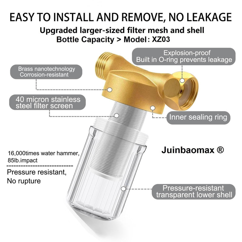 XZ01 Reusable Brass Washing Machine Water Filter, 40 Micron Visible Washer Water Filter System, for Washing Machine, Heater, Faucet, Anti Scale Protecting Sediment Filter