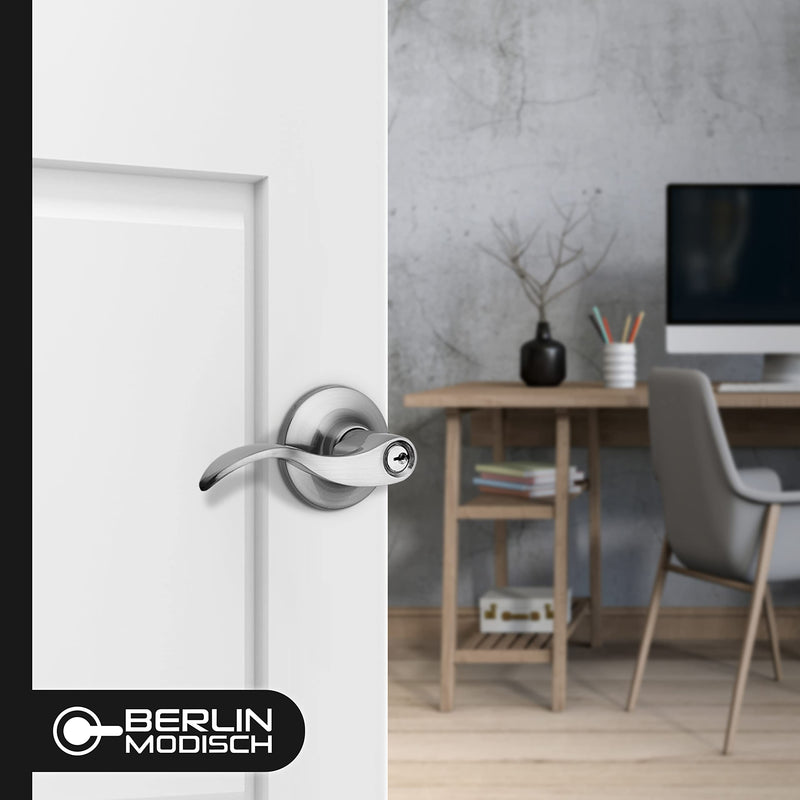 Berlin Modisch Passage Lever Door Handle [Non-Locking Lever Set] for Hallway Doors or Closets with a Satin Nickel Finish, Reversible for Right & Left Side, Classic Series Brushed Nickel Finish