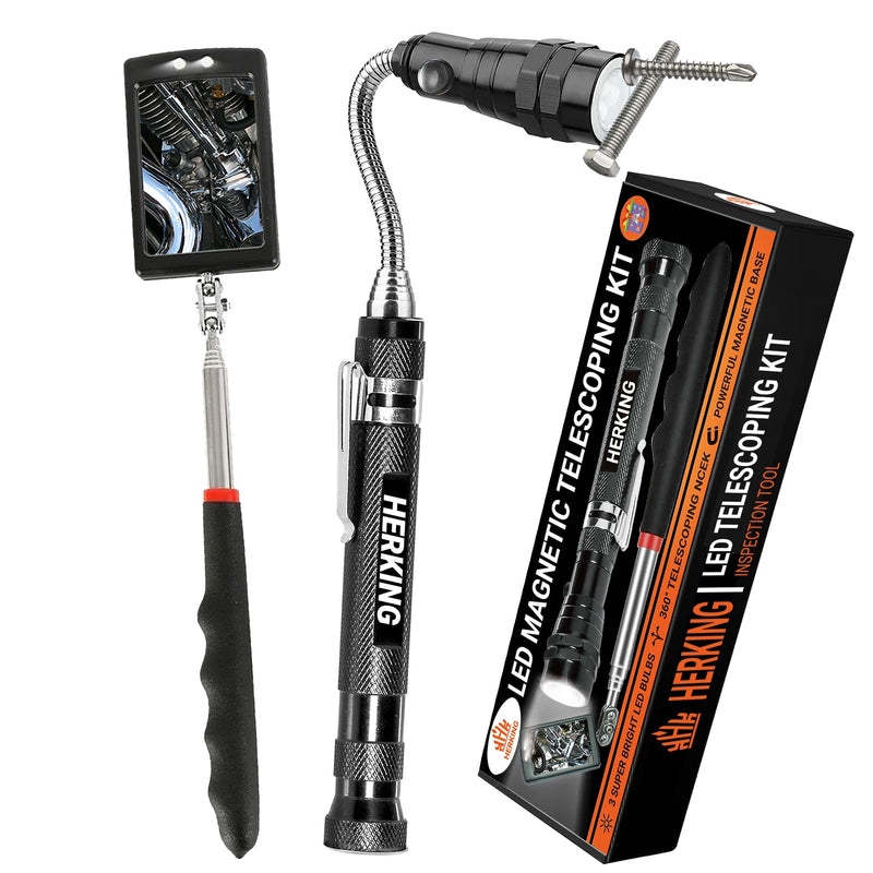Mens Valentines Day Gifts for Him Telescoping Magnetic Pickup Tool Set - Inspection Mirror, Birthday Gifts for Men Dad Boyfriend Husband Mens Gifts Ideas 2-Pack Mirror Flashlight Set