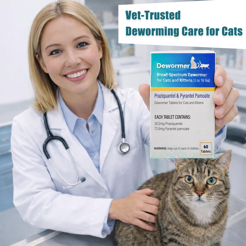 Broad Spectrum Dewormer Tablets for Cats and Kittens ( Praziquantel & Pyrantel Pamoate) for Tapeworms, Roundworms & Hookworms