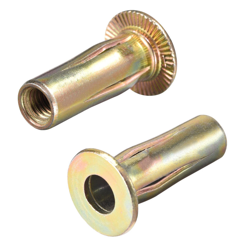 uxcell Multi-Grip Rivet-Nut, M6 Pre-Bulbed Shank Carbon Steel Color-Zinc-Plated Flat Head Threaded Insert Nut 40Pcs 40
