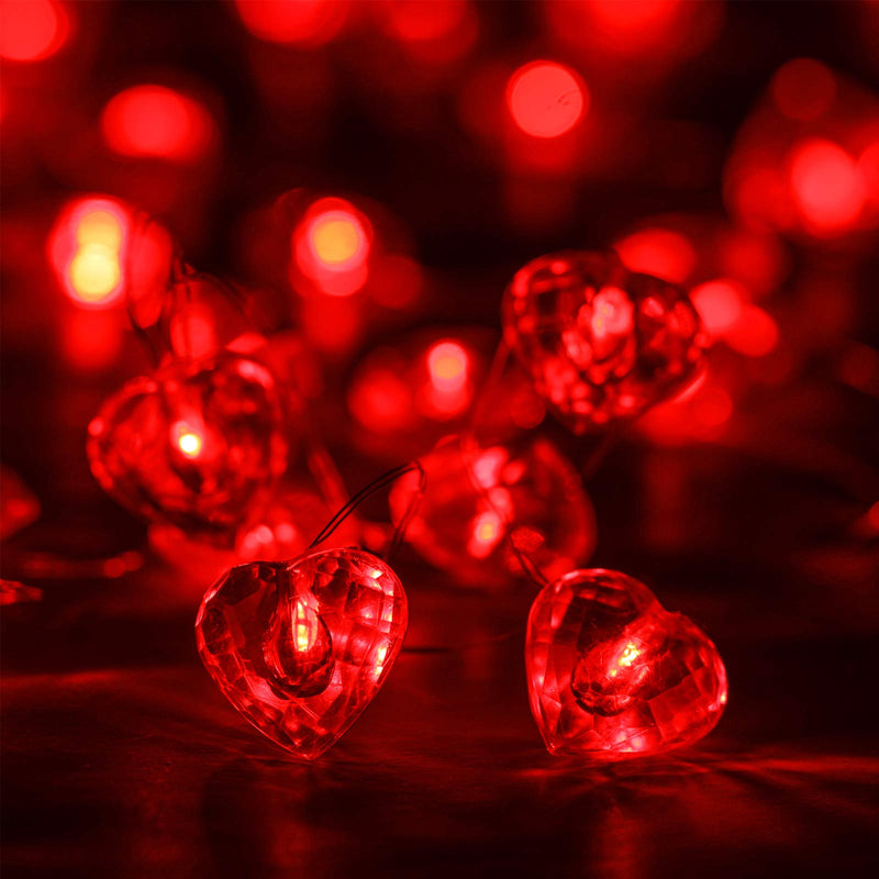 Luditek Valentines Day Decor 50 LED Diamond Cut Red Heart Twinkle Fairy String Lights for Weddings Dating Valentines Day Garland Indoor Outdoor Home Decorations, 8 Lighting Modes with Timer 1