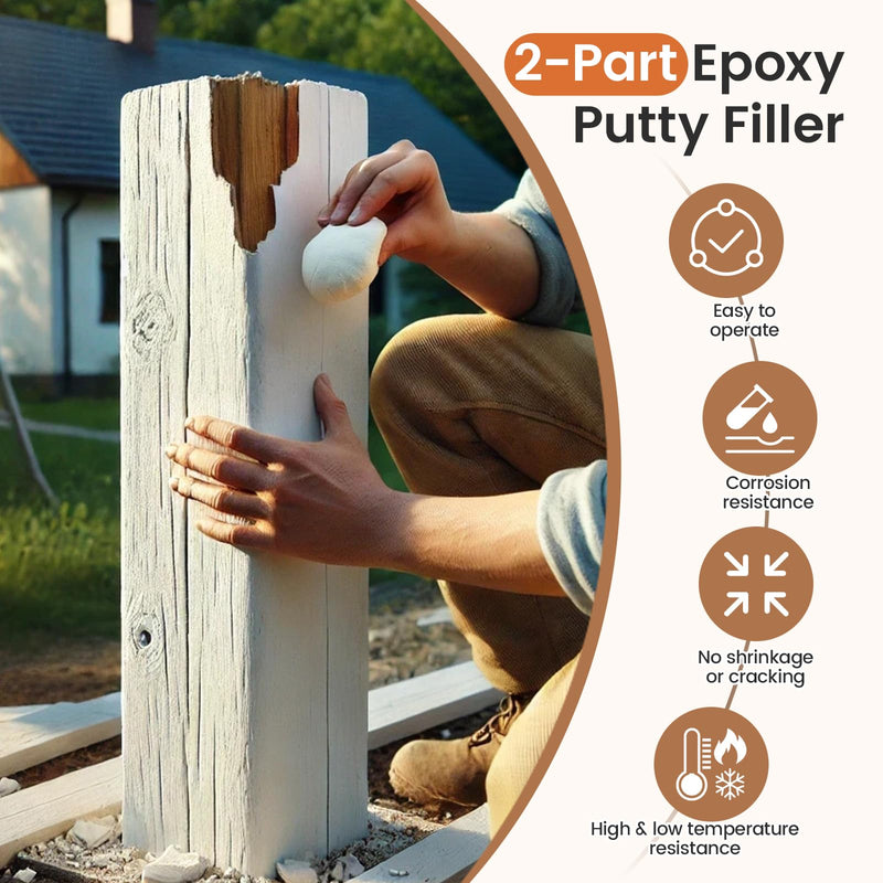 Epoxy Wood Putty, High Strength Wood Filler Putty, Stainable 2-Part Epoxy Putty Filler, 21.16 oz Structural Wood Epoxy Filler Kit, Wooden Furniture Repair Kit for Damaged Wood (White) White