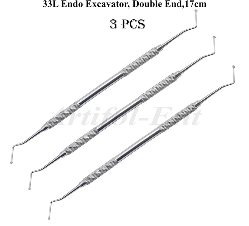 3 Pcs Dental Endodontic Spoon Excavators 17cm Double Ended 33L Stainless Steel Restorative Endo Instruments # EXC33L