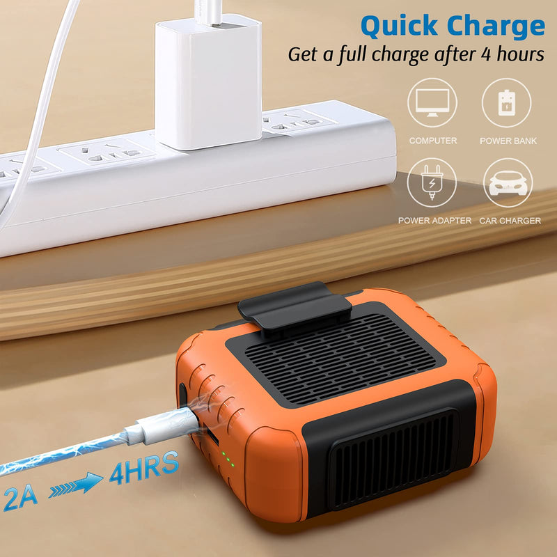 Portable Mini Waist Fan Rechargeable with 23H Working Time, 6200 RPM Strong Airflow, 3 Speed Levels, Belt Shirt Fan Clip on Waist Portable Cooling device for Blue Collar,Outdoor Working,Jobsite Orange