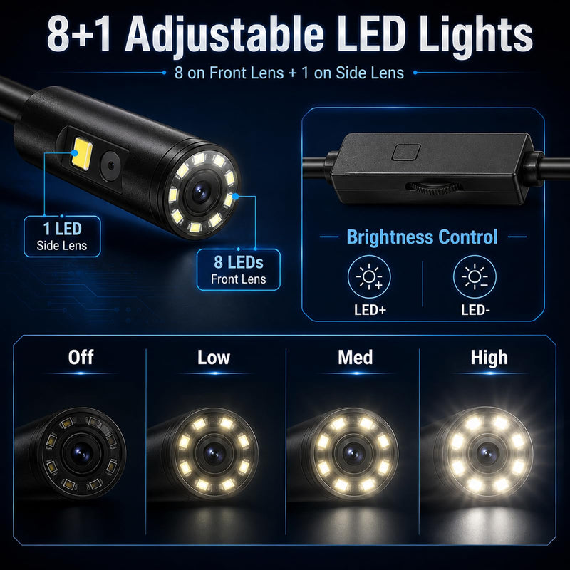 Endoscope Camera with Light 1920P HD Borescope Inspection Camera for Android & iPhone, Semi-Rigid Snake Cable with 8 LEDs, Waterproof for Sewer Pipe Automotive Inspection (Dual Lens 10m/32.8FT) 10m / 32.8FT Dual lens