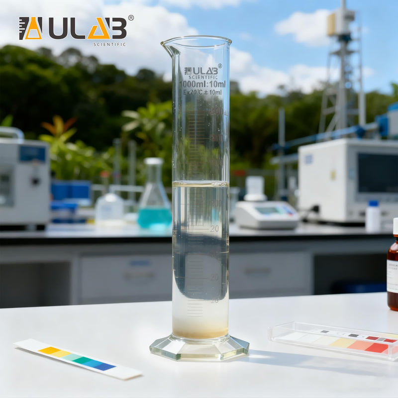 ULAB Measuring Cylinder Set with 1 PC Brush, Including 1PC 1000ml Cylinder, Hexagonal Base, 3.3 Boro Glass,with spout,Class B, UMC1014