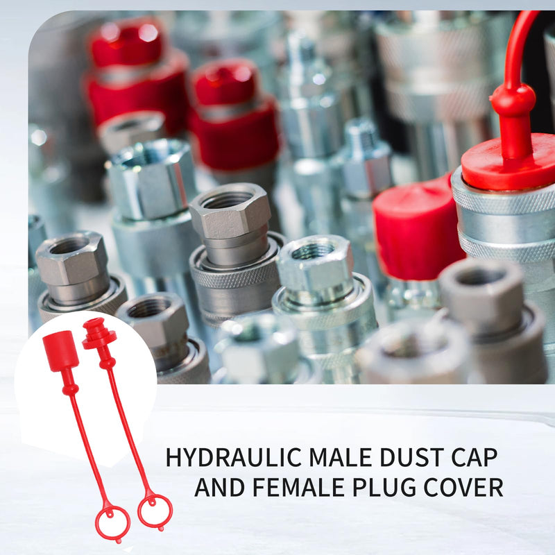 1/4" ISO5675 Hydraulic Coupling Dust Cap and Plug,Red Rubber Male Dust Cap and Female Plug Covers for Hydraulic Quick Coupler 4set 0.25 Inch