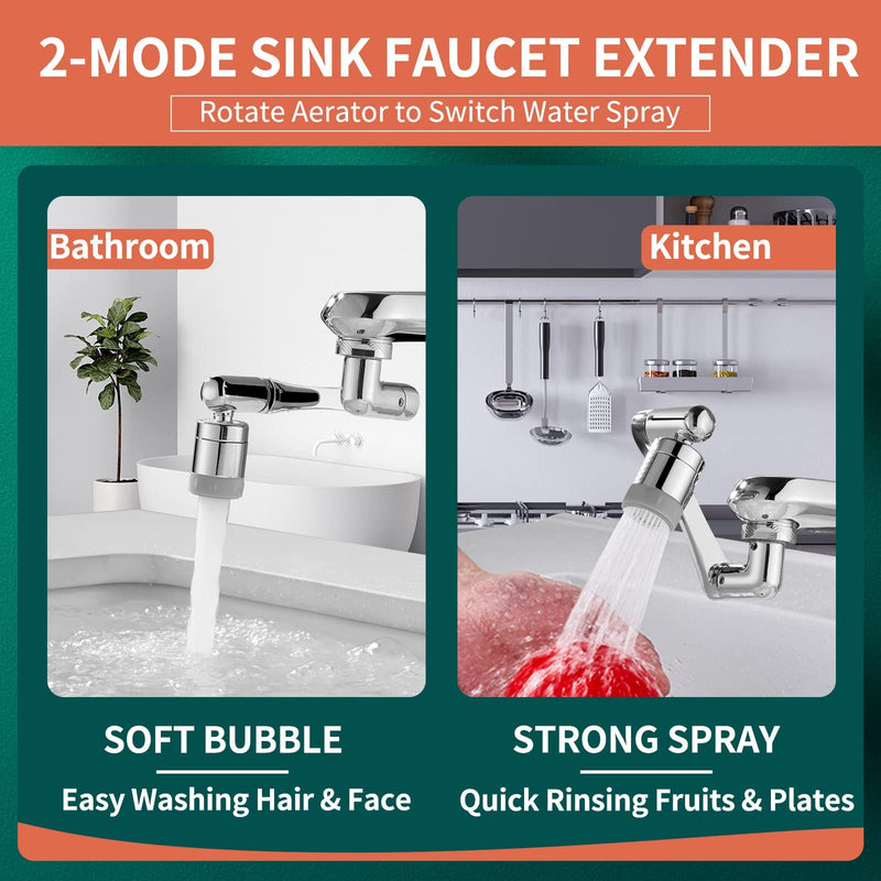 CECEFIN 1080° Swivel Faucet-Extender Sink-Aerator - 2 Mode Splash Water Filter Extension, Kitchen Bathroom 360° Rotatable Spray Attachment, Multifunctional Universal Robotic Arm -Wash Hand/Hair/Face A- Swivel Faucet Aerator