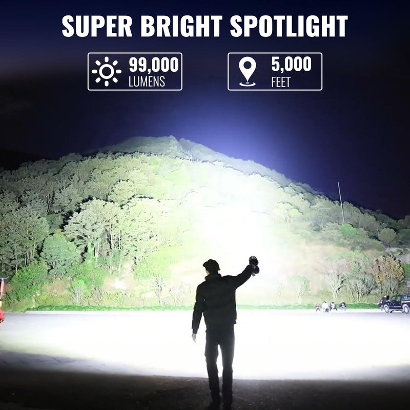 Rechargeable Spotlight,99,000 LM Super Bright Handheld Spot Light LED Flashlight High Lumens,Powered Spotlight Large Searchlight Outdoor with Solar Panels & COB Light for Boat Camping Hunting