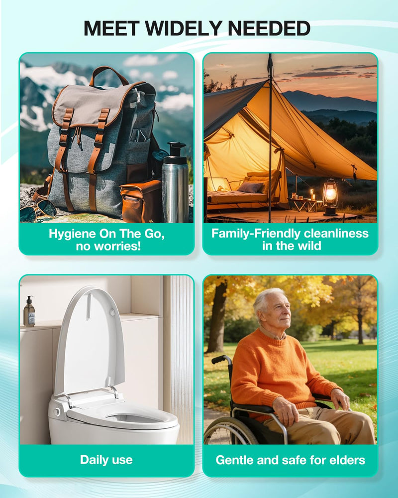 Portable Bidet Toilet Aid Wiper Tool Set for Travel - 400ML Bottle - 3 Pressure Modes - IPX7 Waterproof - Compact Design with Dust Bag for Daily Cleaning & General Use White+green