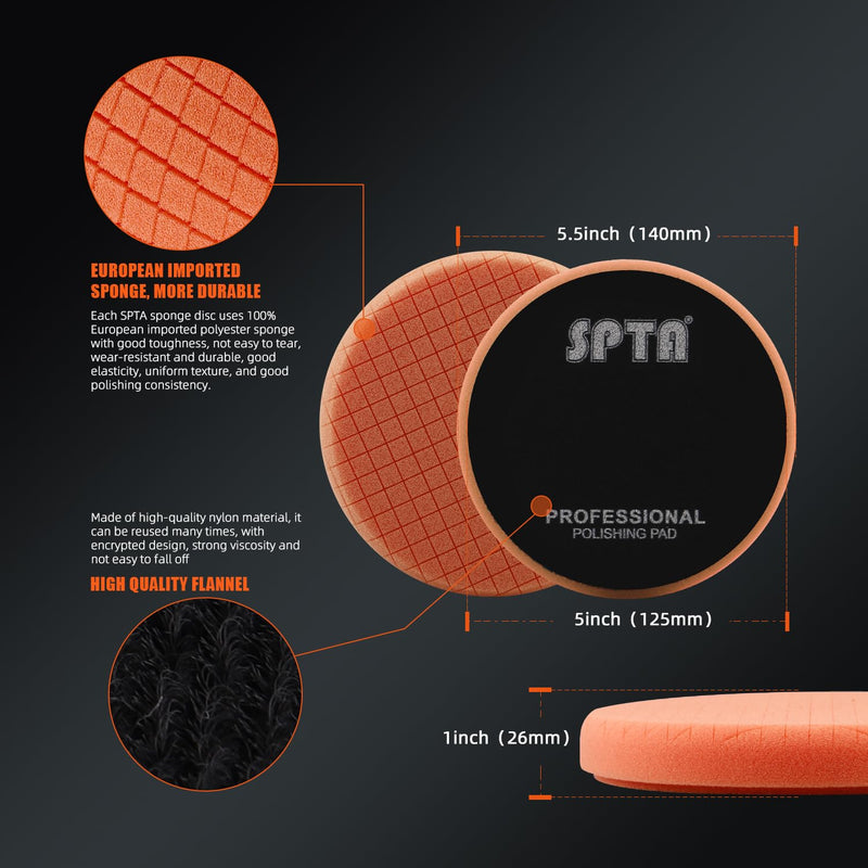 Buffing Polishing Pads, SPTA 5Pcs 5.5 Inch Face for 5 Inch 125mm Backing Plate Mix Cutting Force Buffing Pads Cutting Polishing Pad Kit for Car Buffer Polisher Compounding,Polishing, Waxing-SQPPS5MIX