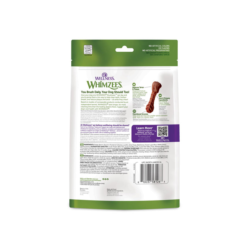Whimzees Wellness Brushzees Dog Dental Treat, VOHC Accepted Chews, Freshens Breath, Small Size, 4.2 oz Bag, 8 Count (Pack of 2) Dental Small 8 Count (Pack of 2)
