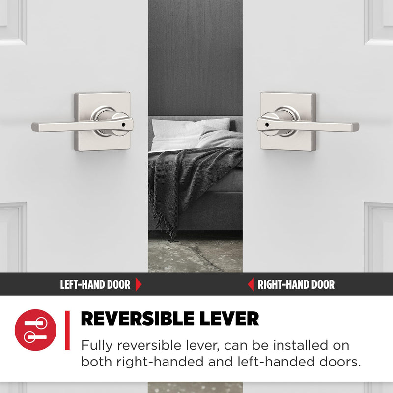 Kwikset Casey Interior Privacy Door Handle with Lock, Door Lever For Bathroom and Bedroom, Satin Nickel Reversible Keyless Turn Lock, with Microban Protection 1 Pack