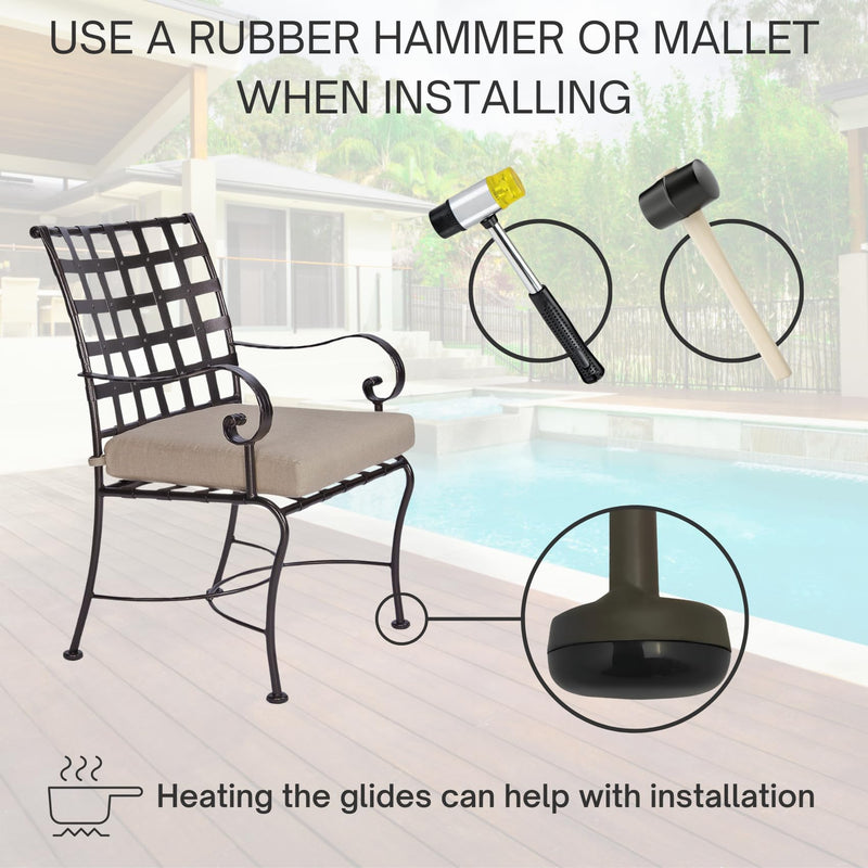 Project Patio 1-1/2" Wrought Iron Patio Furniture Feet Caps - Round Plastic Outdoor Metal Table and Chair Floor Protector Glide Replacement Parts (32 Pack) 32