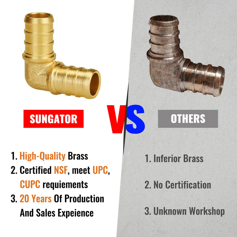 SUNGATOR Pex Fittings 1/2 Inch, 25-Pack 1/2" Pex 90 Degree Elbow, No Lead Brass, 1/2 Inch Pex Fittings For Pex Pipe, NSF, UPC Certified 1/2", 25 Pack