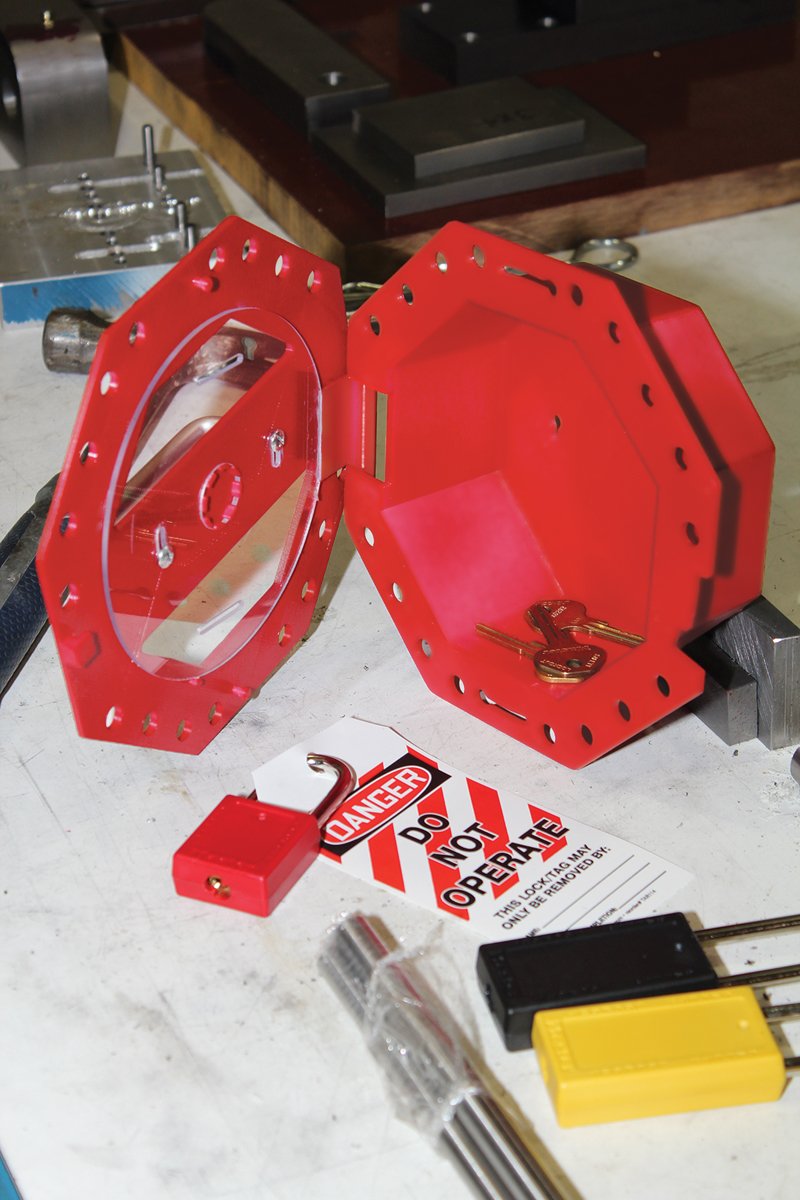 Accuform KCC620 STOPOUT Look 'n Stop Compact Group Lock Box, 7-3/4" Length x 7-3/4" Width x 4" Depth, Plastic, Red
