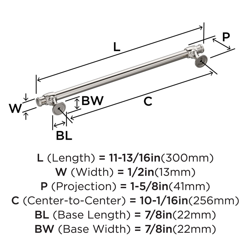 Amerock Winsome 10-1/16 inch (256 mm) Center-to-Center Polished Nickel Cabinet Pull, BP36772PN