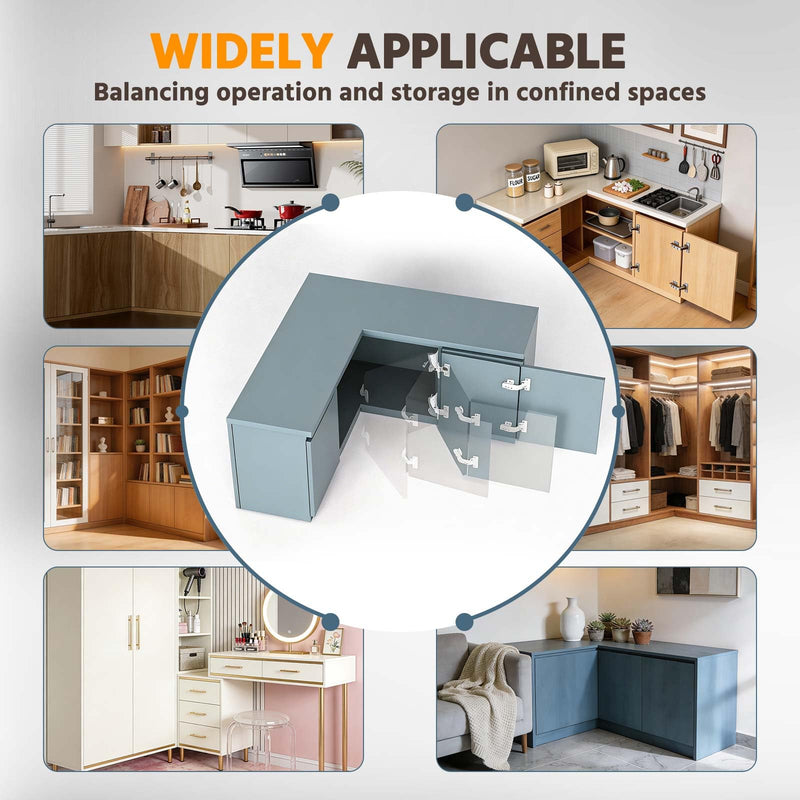 Lazy Susan Hinges 135° & 180° Soft Close for Corner Cabinet, Full Overlay, 2 x 180° + 2 x 135° Hinges, Kitchen Bifold Hardware with Silent Damper, Pie Cut Solution