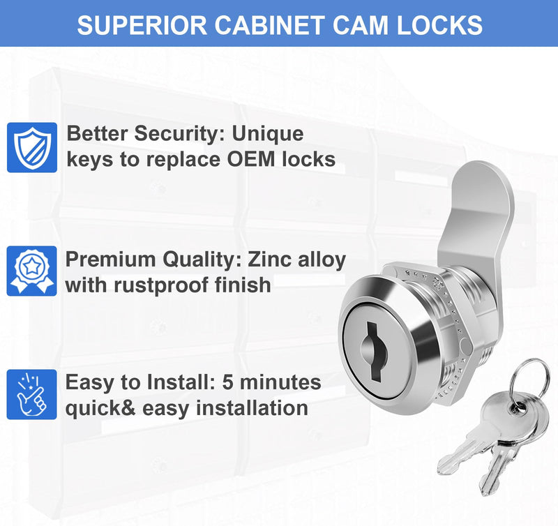 Cabinet Locks with Keys, 5/8" Cam Locks Keyed Alike, Tool Box Lock for Truck Pickup Mailbox Cabinet Cam Lock Toolbox Lock Replacement Set, Zinc Alloy (20 Pack, 5/8 Inch) 20 Pack