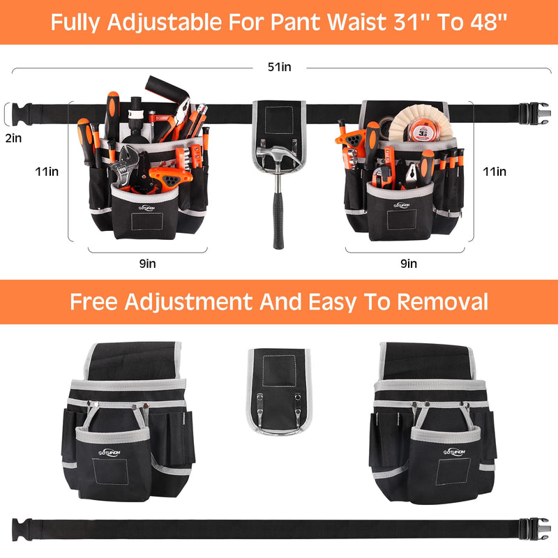 Tool Belt, Magnetic Tool Pouch with 26 Pocket Tool Belts for Men Heavy Duty Tool Pouch Bag, Detachable Tool Bags for Carpenter, Electrician, Woodworker, Construction