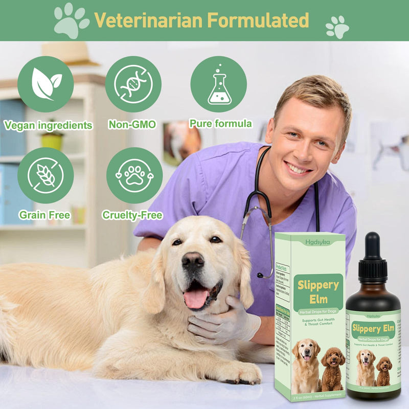 Slippery Elm for Dogs, Organic Slippery Elm Inner Bark Extract Drops for Sensitive Stomach Dogs, Support Digestive Tract Gut Lining Throat Health Bowel Function, Herbal Liquid Formula 2 Fl Oz