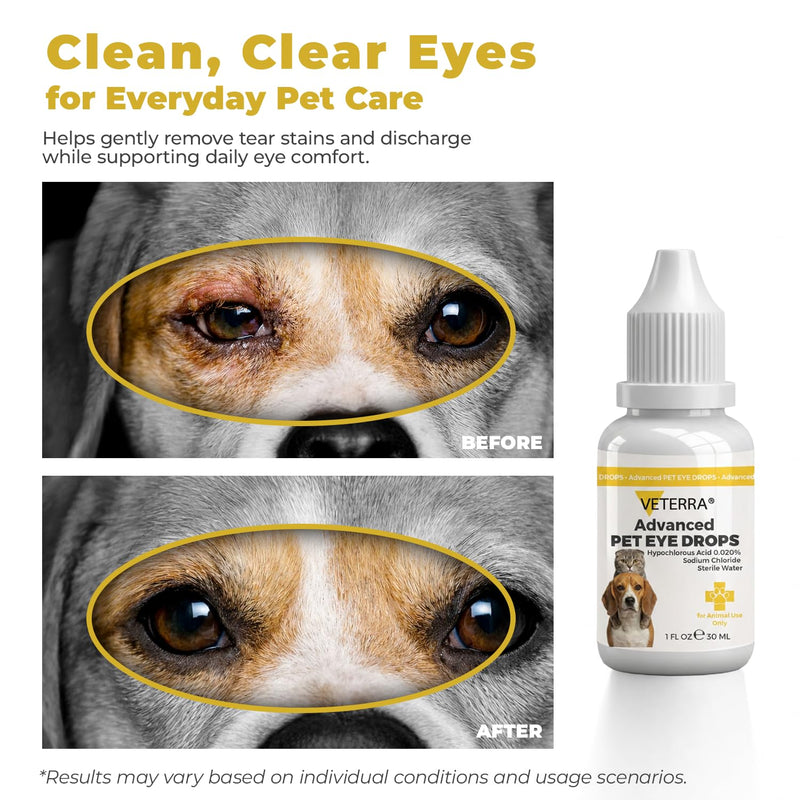 Dog and Cat Eye Care Solution for Dog & Cat – Vet Recommended Eye Cleaner, Helps Remove Eye Discharge & Tear Stains, Supports Eye Hygiene, Gentle Daily Use Eye Wash - 1 Oz 30 Ml
