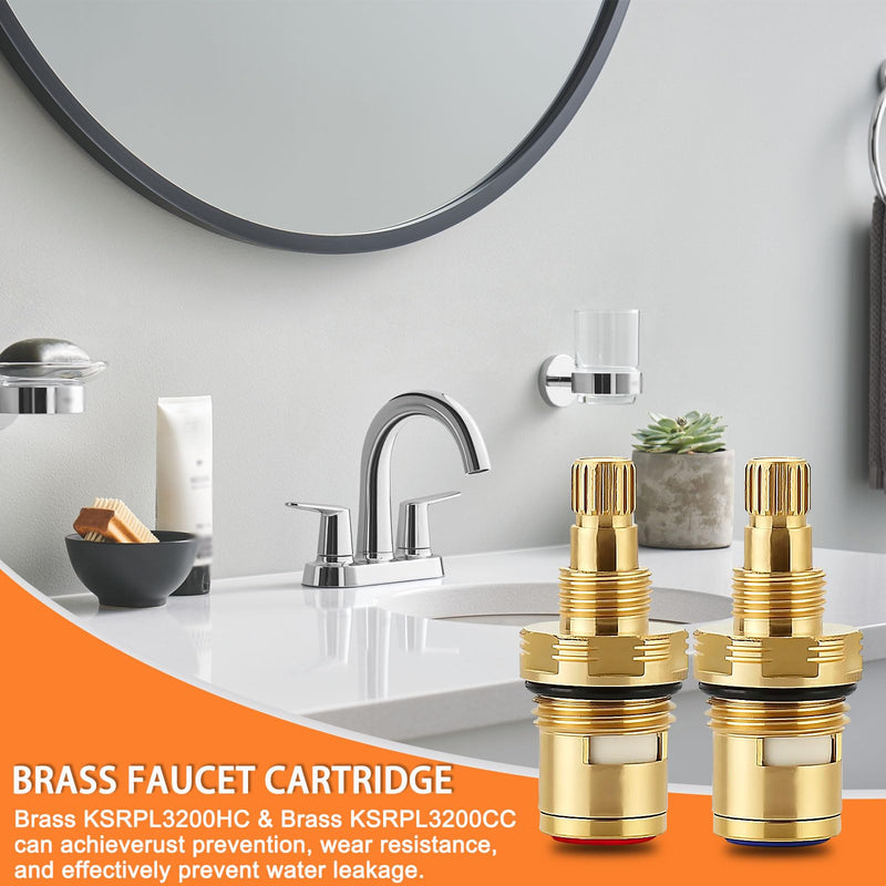 Faucet Cartridge for Kingston Brass KSRPL3200CC Cold & KSRPL3200HC Hot, Compatible with CC Basin Faucet Cold Ceramic Cartridge & Hot Ceramic Cartridge, 2-1/8" Red+Blue